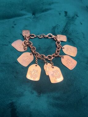 Vintage Charm Bracelet with Engraved Pendants - Gold Tone